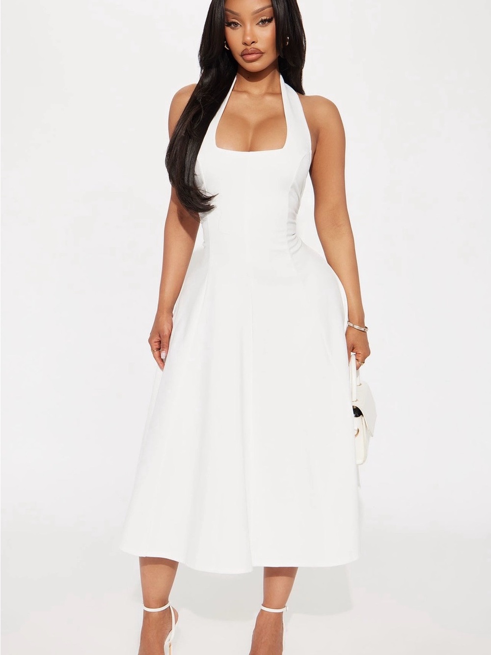 Fashion Nova White Halter Neck Midi Dress